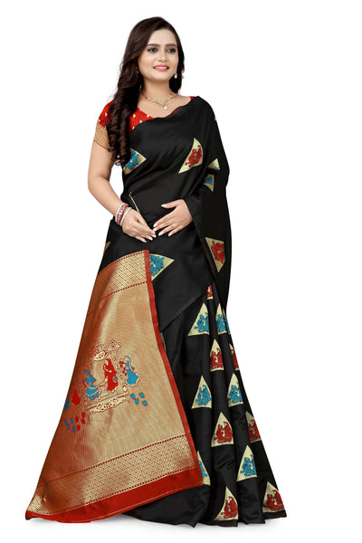 Indyancart RV Women's Banarasi Silk With Silver Zari Weaving Saree With Blouse ( KVD1126 )