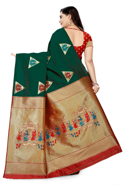 Indyancart RV Women's Banarasi Silk With Silver Zari Weaving Saree With Blouse ( KVD1127 )