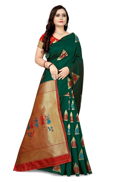 Indyancart RV Women's Banarasi Silk With Silver Zari Weaving Saree With Blouse ( KVD1127 )
