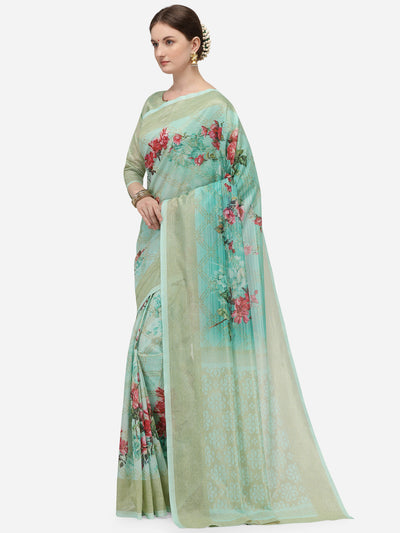 Indyancart RV Women's Banarasi Jacquard Zari Weaving Digital Printed Saree  ( KVD1140 )