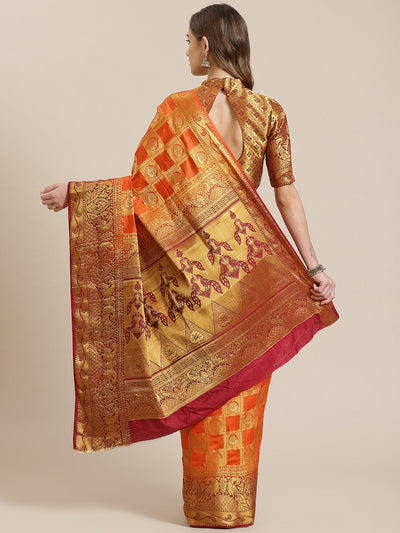 Indyancart RV Women's Banarasi Silk With Jacquard Print Saree  ( KVD1143 )