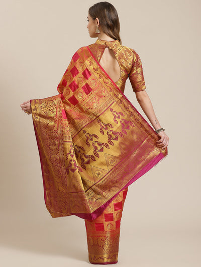 Indyancart RV Women's Banarasi Silk With Jacquard Print Saree  ( KVD1144 )