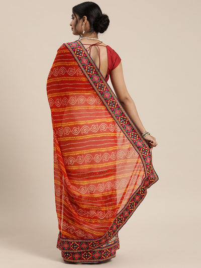 Indyancart RV Women's Peacock Pattern Embroidery Georgette Saree with Blouse ( KVD121 )