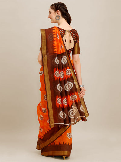 Indyancart RV Women's Poly Cotton With Prizam Print Zari Broad Border And Printed Saree ( KVD1291 )