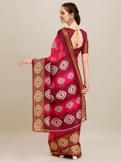 Indyancart RV Women's Poly Cotton With Prizam Print Zari Broad Border And Printed Saree ( KVD1293 )