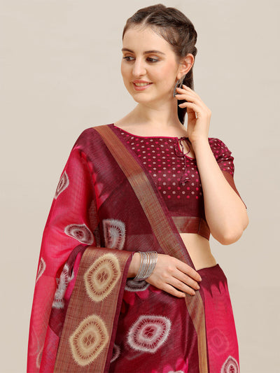 Indyancart RV Women's Poly Cotton With Prizam Print Zari Broad Border And Printed Saree ( KVD1293 )