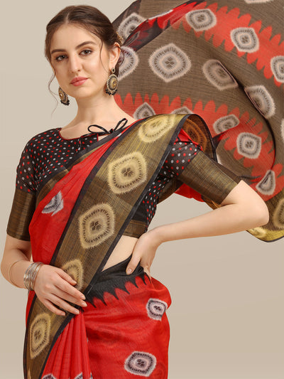 Indyancart RV Women's Poly Cotton With Prizam Print Zari Broad Border And Printed Saree ( KVD1295 )