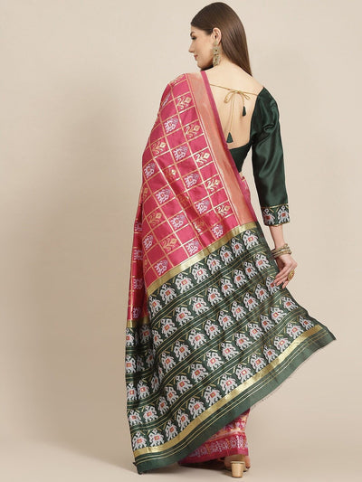 Indyancart RV Women's Banarasi Cotton Silk With Patola Weaving Pattern Saree With Blouse ( KVD1336 )