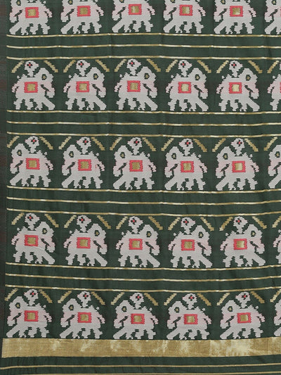 Indyancart RV Women's Banarasi Cotton Silk With Patola Weaving Pattern Saree With Blouse ( KVD1336 )
