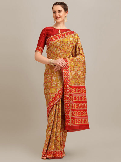 Indyancart RV Women's Banarasi Cotton Silk With Patola Weaving Pattern Saree With Blouse ( KVD1343 )