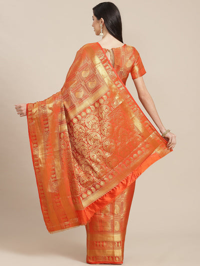 Indyancart RV Women's Banarasi Cotton Silk With Golden Zari Weaving Pattern Saree With Blouse ( KVD1350 )