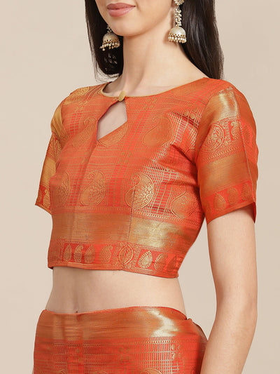 Indyancart RV Women's Banarasi Cotton Silk With Golden Zari Weaving Pattern Saree With Blouse ( KVD1350 )