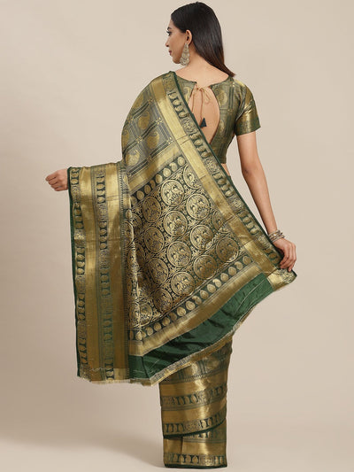 Indyancart RV Women's Banarasi Cotton Silk With Golden Zari Weaving Pattern Saree With Blouse ( KVD1352 )