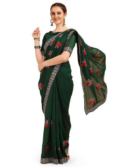 Indyancart RV Women's Vichitra Silk With Zari Embroidery Saree ( KVD1356 )
