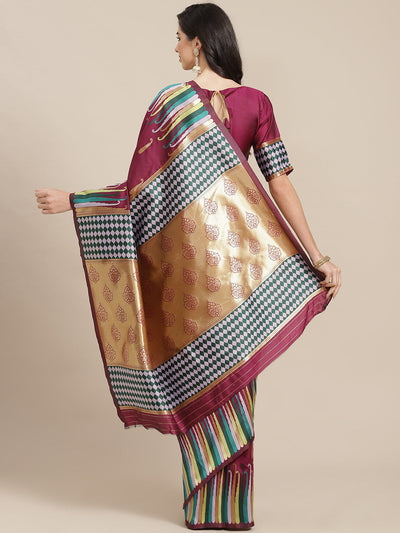 Indyancart RV Women's Banarasi Silk With Silver Zari Weaving Saree  ( KVD1374 )