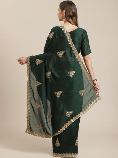 Indyancart RV Women's Vichitra Silk With Zari Embroidery Saree ( KVD1400 )