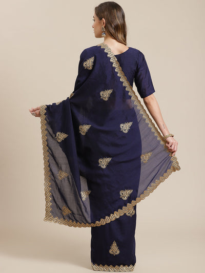 Indyancart RV Women's Vichitra Silk With Zari Embroidery Saree ( KVD1401 )