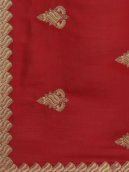 Indyancart RV Women's Vichitra Silk With Zari Embroidery Saree ( KVD1402 )