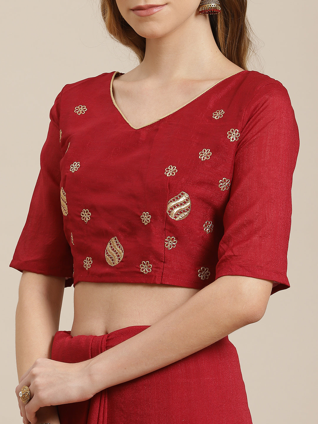 Indyancart RV Women's Vichitra Silk With Zari Embroidery Saree ( KVD1402 )