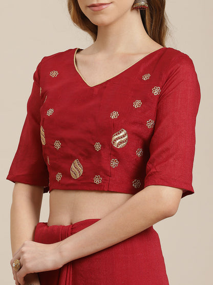 Indyancart RV Women's Vichitra Silk With Zari Embroidery Saree ( KVD1402 )