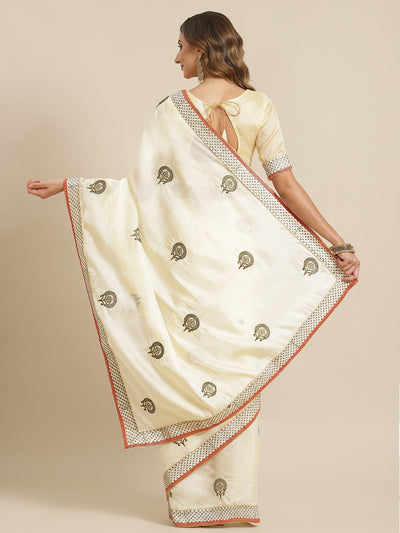 Indyancart RV Women's Vichitra Silk With Zari Embroidery Saree ( KVD1420)