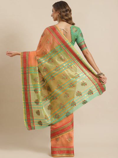 Indyancart RV Women's Jacquard Cotton Silk Zari Butti And Lace Border Saree ( KVD1426 )