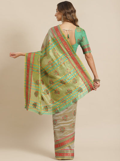Indyancart RV Women's Jacquard Cotton Silk Zari Butti And Lace Border Saree ( KVD1427 )