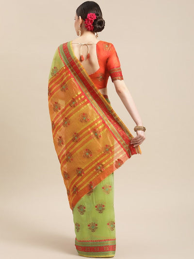 Indyancart RV Women's Jacquard Cotton Silk Zari Butti And Lace Border Saree ( KVD1428 )