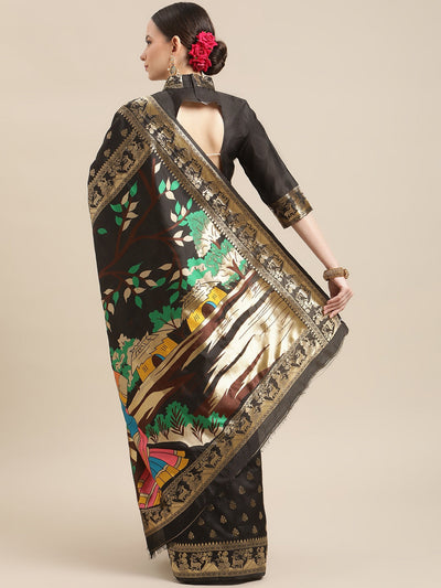 Indyancart RV Women's Banarasi Jacquard With Zari Weaving And Printed Saree  ( KVD1437 )