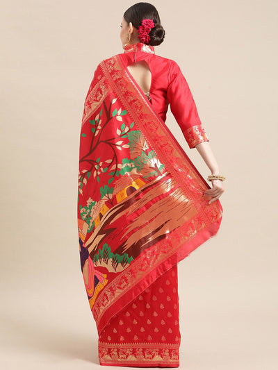 Indyancart RV Women's Banarasi Jacquard With Zari Weaving And Printed Saree  ( KVD1438 )