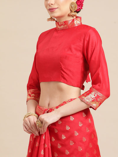 Indyancart RV Women's Banarasi Jacquard With Zari Weaving And Printed Saree  ( KVD1438 )