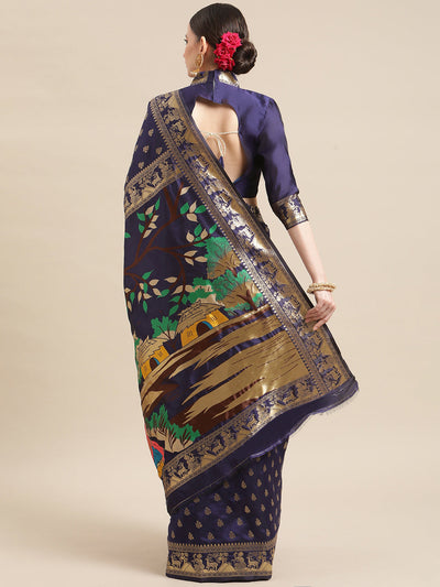 Indyancart RV Women's Banarasi Jacquard With Zari Weaving And Printed Saree  ( KVD1439 )