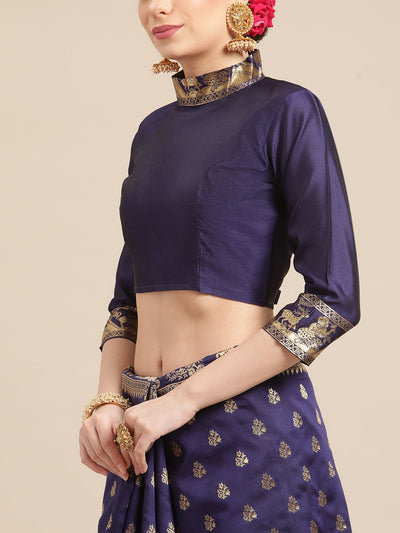 Indyancart RV Women's Banarasi Jacquard With Zari Weaving And Printed Saree  ( KVD1439 )