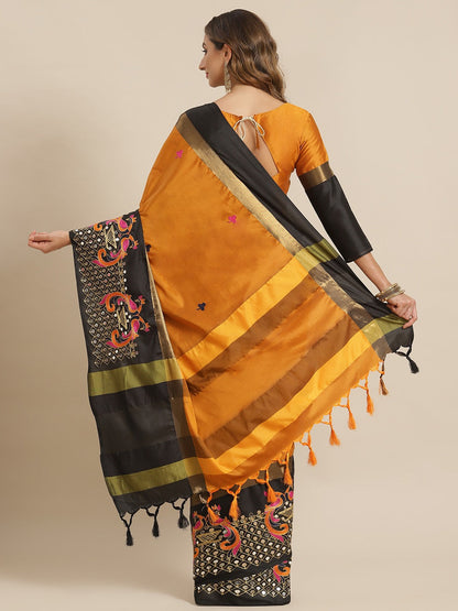 Indyancart RV Women's Designer Traditional Embroidered Cotton Silk Saree With Blouse ( KVD1447 )