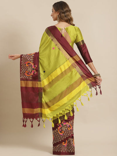 Indyancart RV Women's Designer Traditional Embroidered Cotton Silk Saree With Blouse ( KVD1449 )