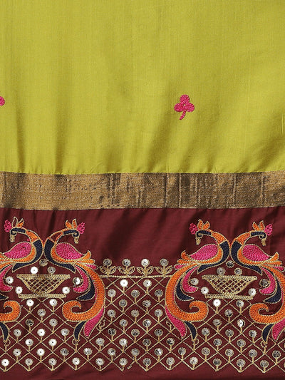 Indyancart RV Women's Designer Traditional Embroidered Cotton Silk Saree With Blouse ( KVD1449 )
