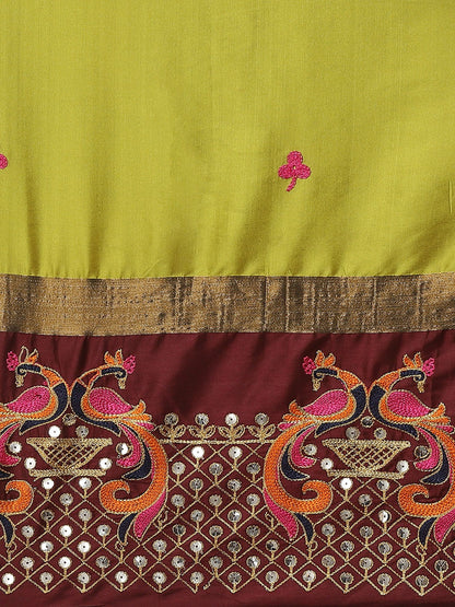 Indyancart RV Women's Designer Traditional Embroidered Cotton Silk Saree With Blouse ( KVD1449 )