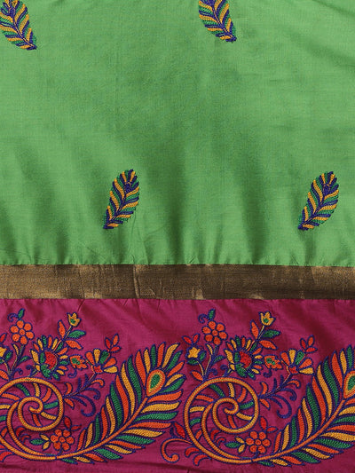 Indyancart RV Women's Designer Traditional Embroidered Cotton Silk Saree With Blouse ( KVD1453 )