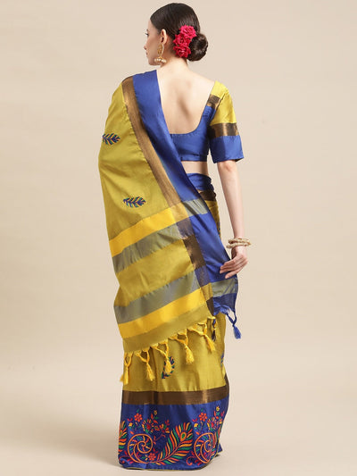 Indyancart RV Women's Designer Traditional Embroidered Cotton Silk Saree With Blouse ( KVD1455 )