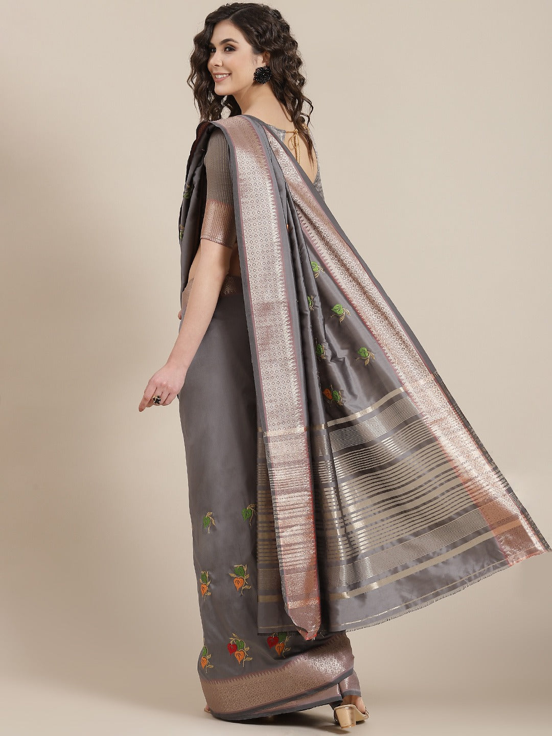 Indyancart RV Women's Soft Cotton Silk With Colourful Thread Embroidery Saree With Blouse ( KVD1470 )