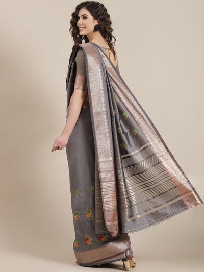 Indyancart RV Women's Soft Cotton Silk With Colourful Thread Embroidery Saree With Blouse ( KVD1470 )