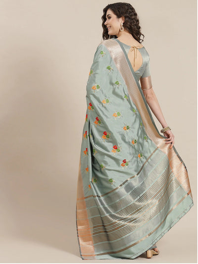 Indyancart RV Women's Soft Cotton Silk With Colourful Thread Embroidery Saree With Blouse ( KVD1473 )