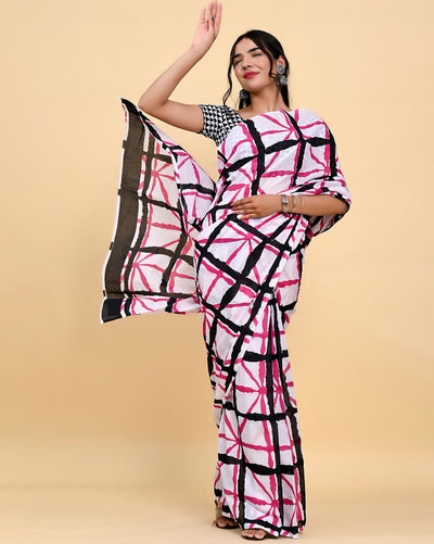 Indyancart RV Women's Linen Blend Floral Printed Exclusive Saree With Blouse ( KVD1498 )