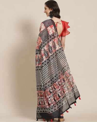 Indyancart RV Women's Linen Blend Floral Printed Exclusive Saree With Blouse ( KVD1500 )