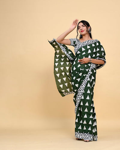 Indyancart RV Women's Linen Blend Floral Printed Exclusive Saree With Blouse ( KVD1503 )