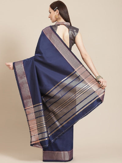 Indyancart RV Women's Soft Cotton Silk With Golden Broad Border Saree With Blouse ( KVD1515 )