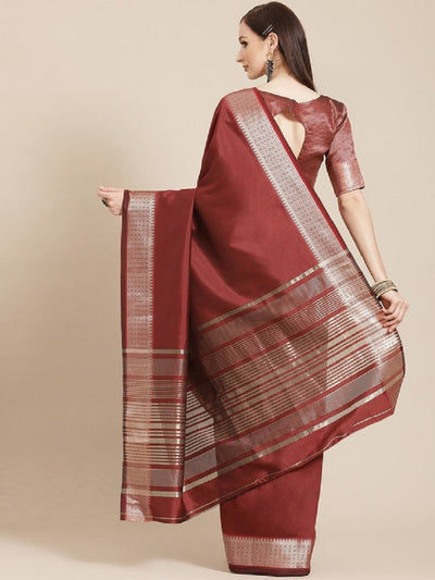 Indyancart RV Women's Soft Cotton Silk With Golden Broad Border Saree With Blouse ( KVD1517 )