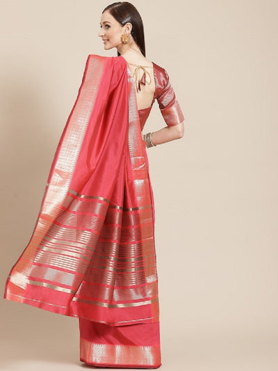 Indyancart RV Women's Soft Cotton Silk With Golden Broad Border Saree With Blouse ( KVD1518 )