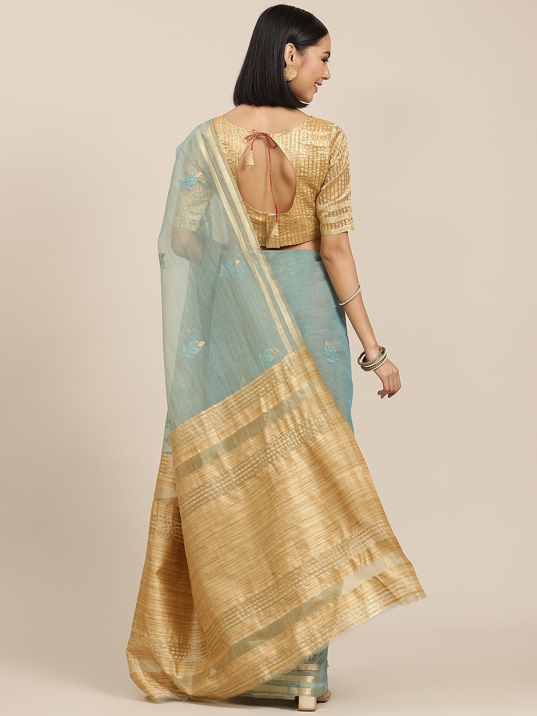 Indyancart RV Women's Organza And Embroidery Work Saree With Blouse ( KVD1521 )