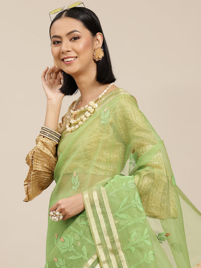 Indyancart RV Women's Organza And Embroidery Work Saree With Blouse ( KVD1522 )